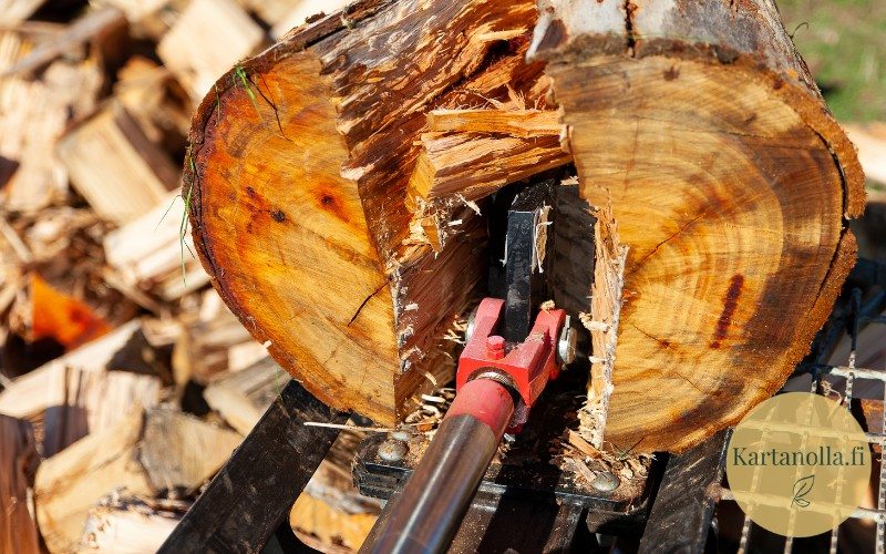 Polttomoottorikayttöinen-klapikone-halkaisemassa-paksua-puuta