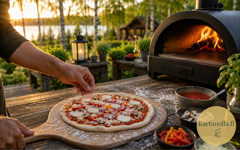Kotitekoisen-pizzan-valmistelu-pizzauunissa-paistoon.